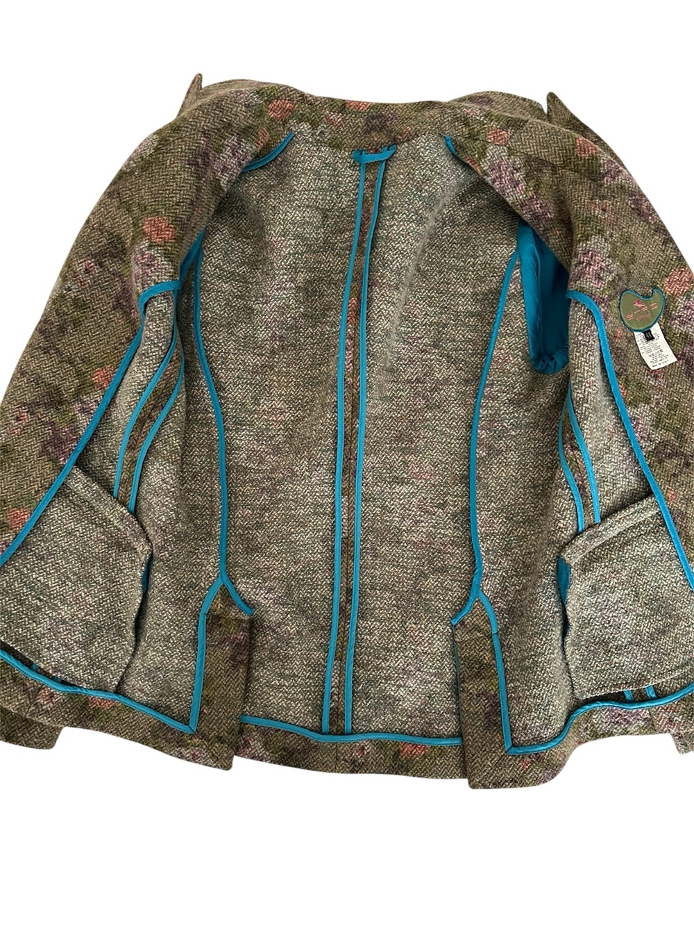 Etro Milano Wool Blend Jacket Blazer Mossy Green Floral Size 44 - Picture 7 of 12
